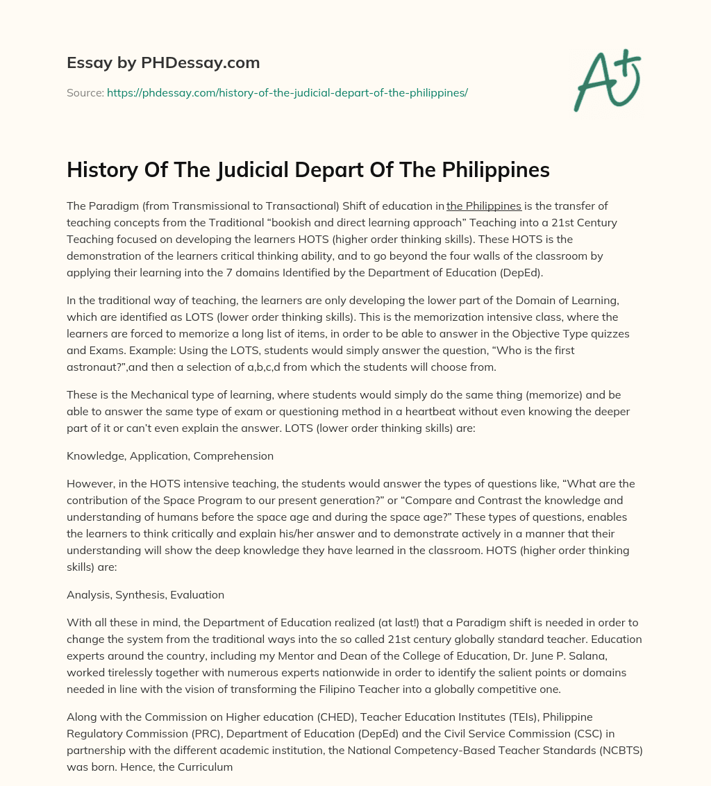 History Of The Judicial Depart Of The Philippines essay