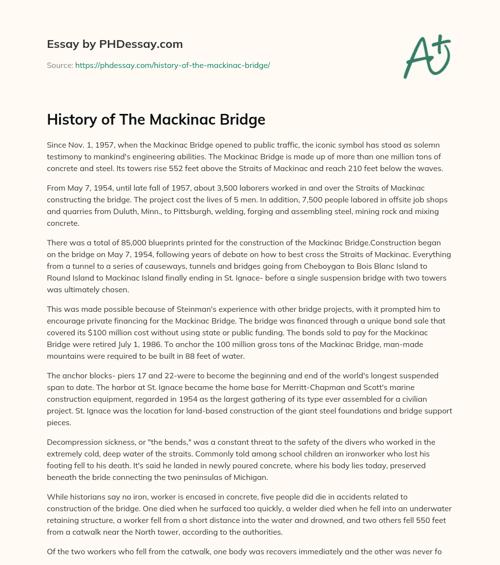 History of The Mackinac Bridge essay