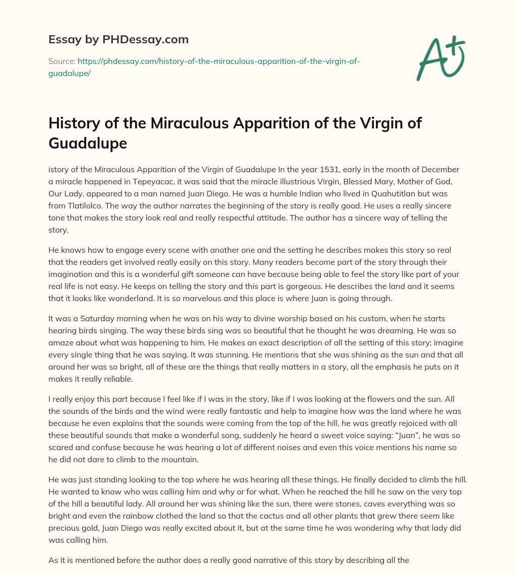 History of the Miraculous Apparition of the Virgin of Guadalupe essay