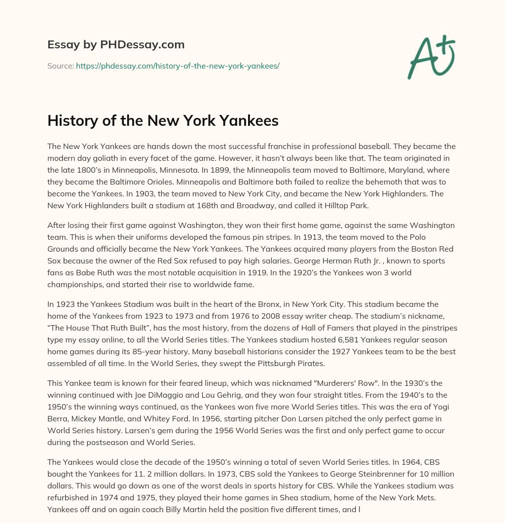 History of the New York Yankees essay