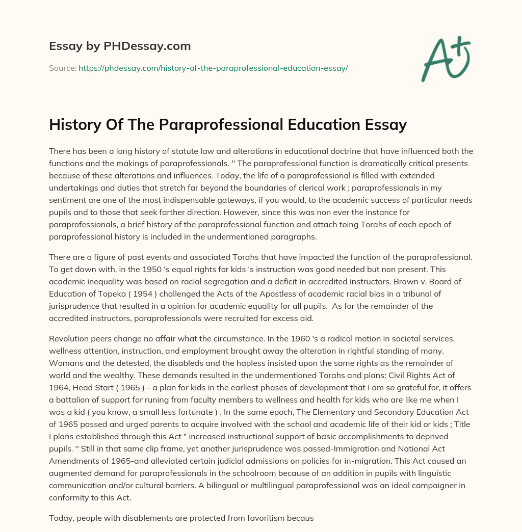 History Of The Paraprofessional Education Essay essay