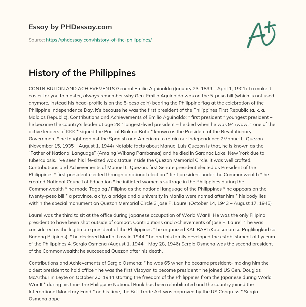 philippine military history essay 500 words