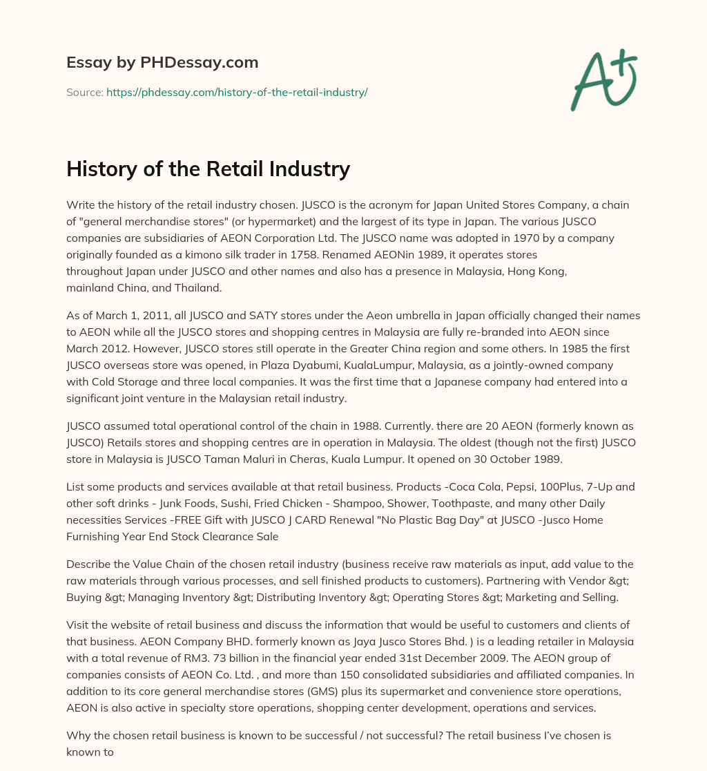 History of the Retail Industry essay