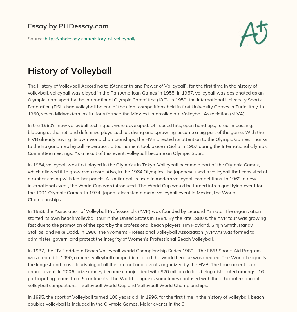 History of Volleyball essay