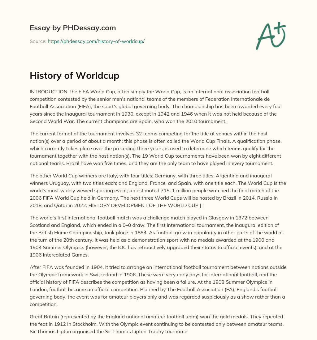 History of Worldcup essay