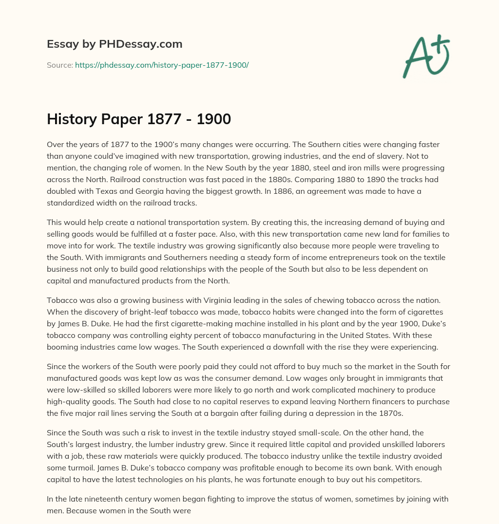 History Paper 1877 1900