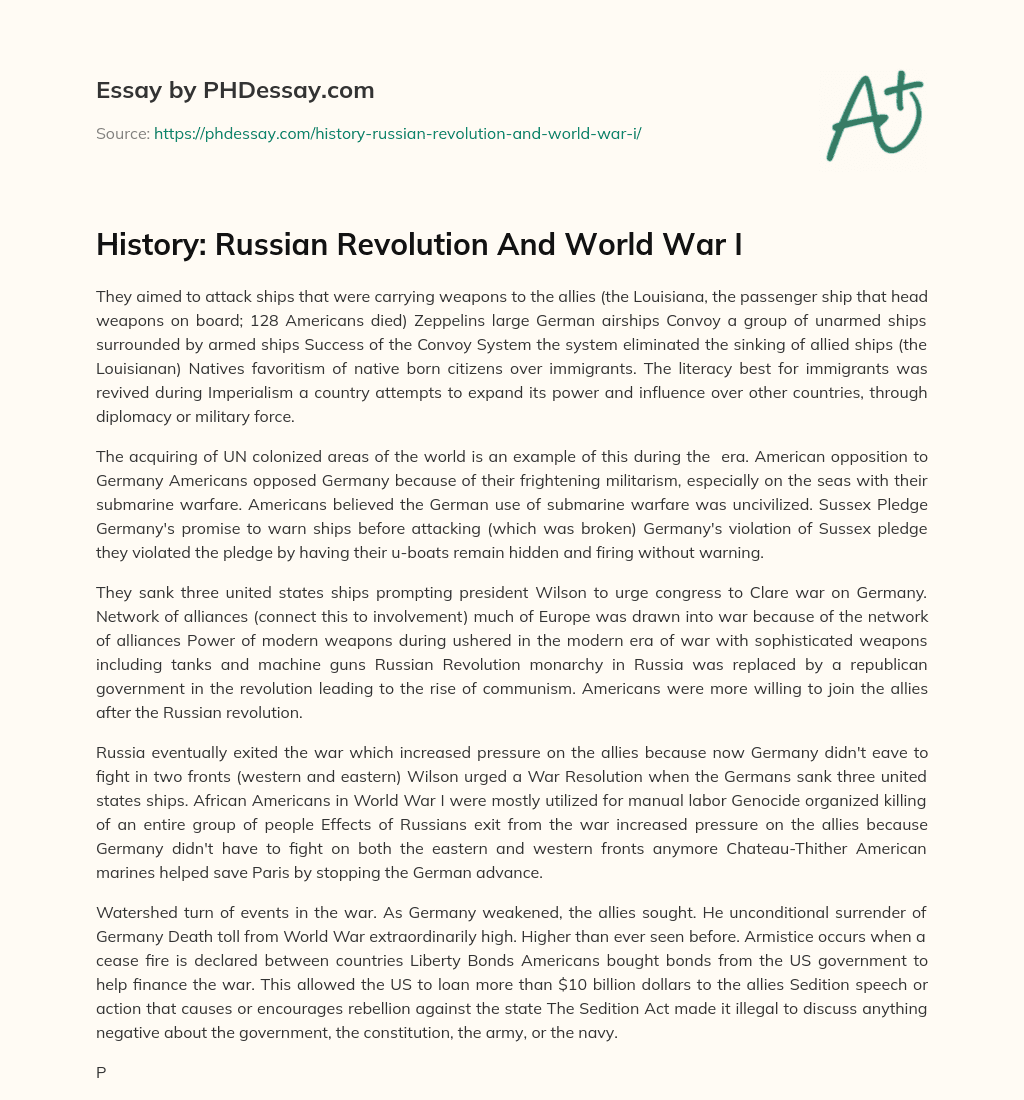 History: Russian Revolution And World War I essay