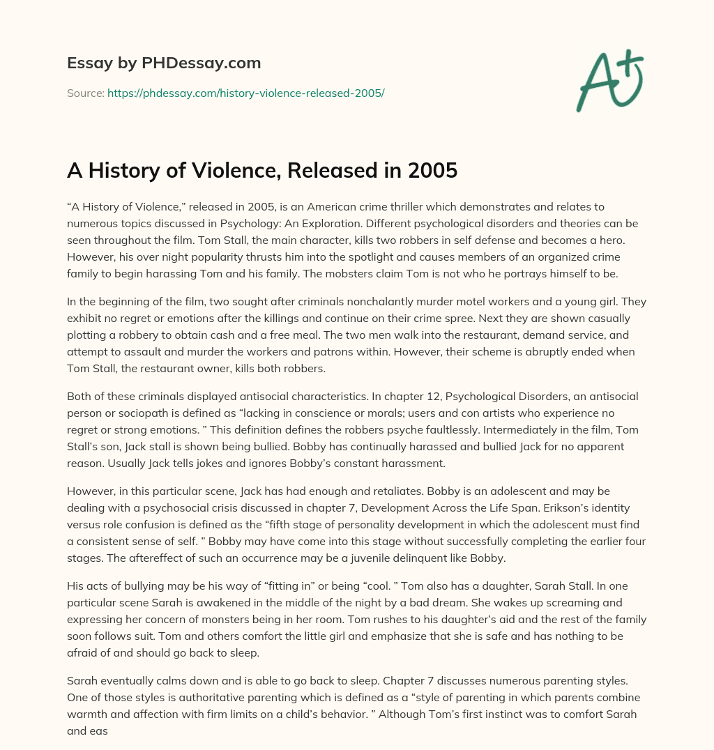 A History of Violence, Released in 2005 essay