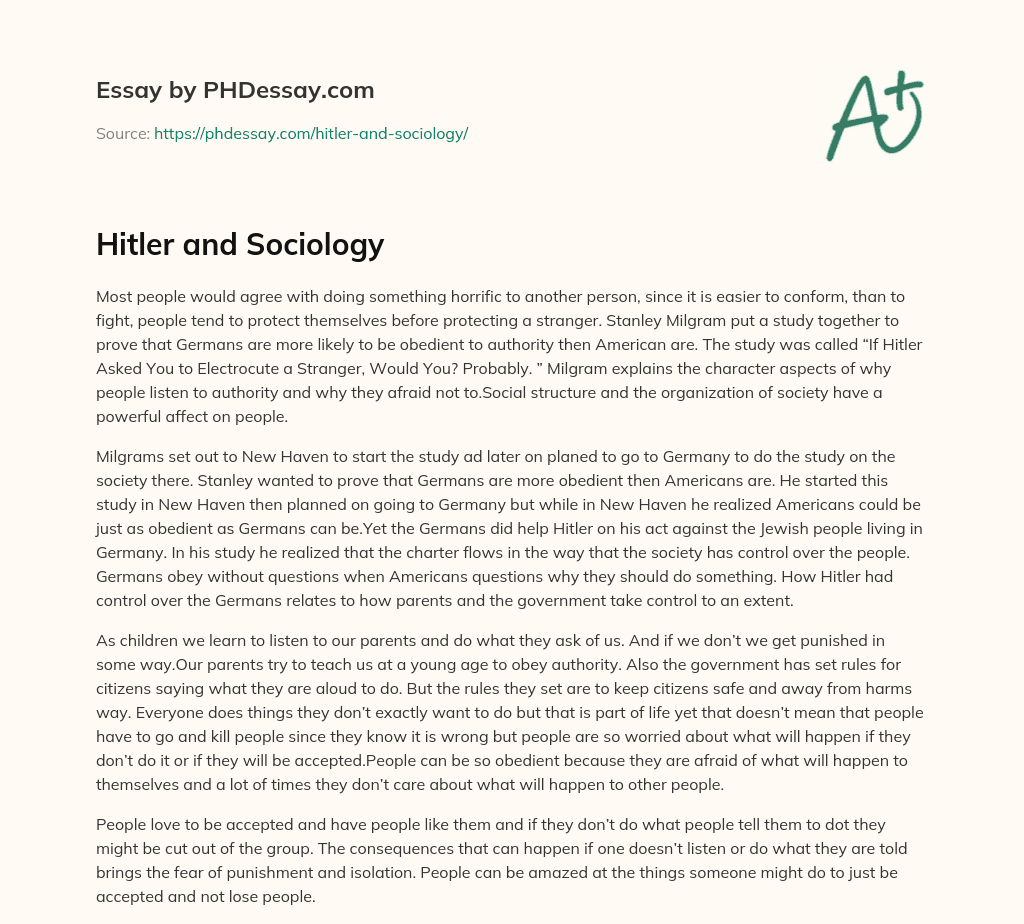 Hitler and Sociology essay