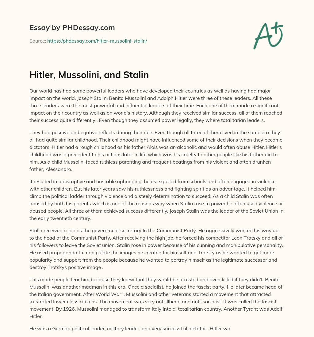 Hitler, Mussolini, and Stalin essay