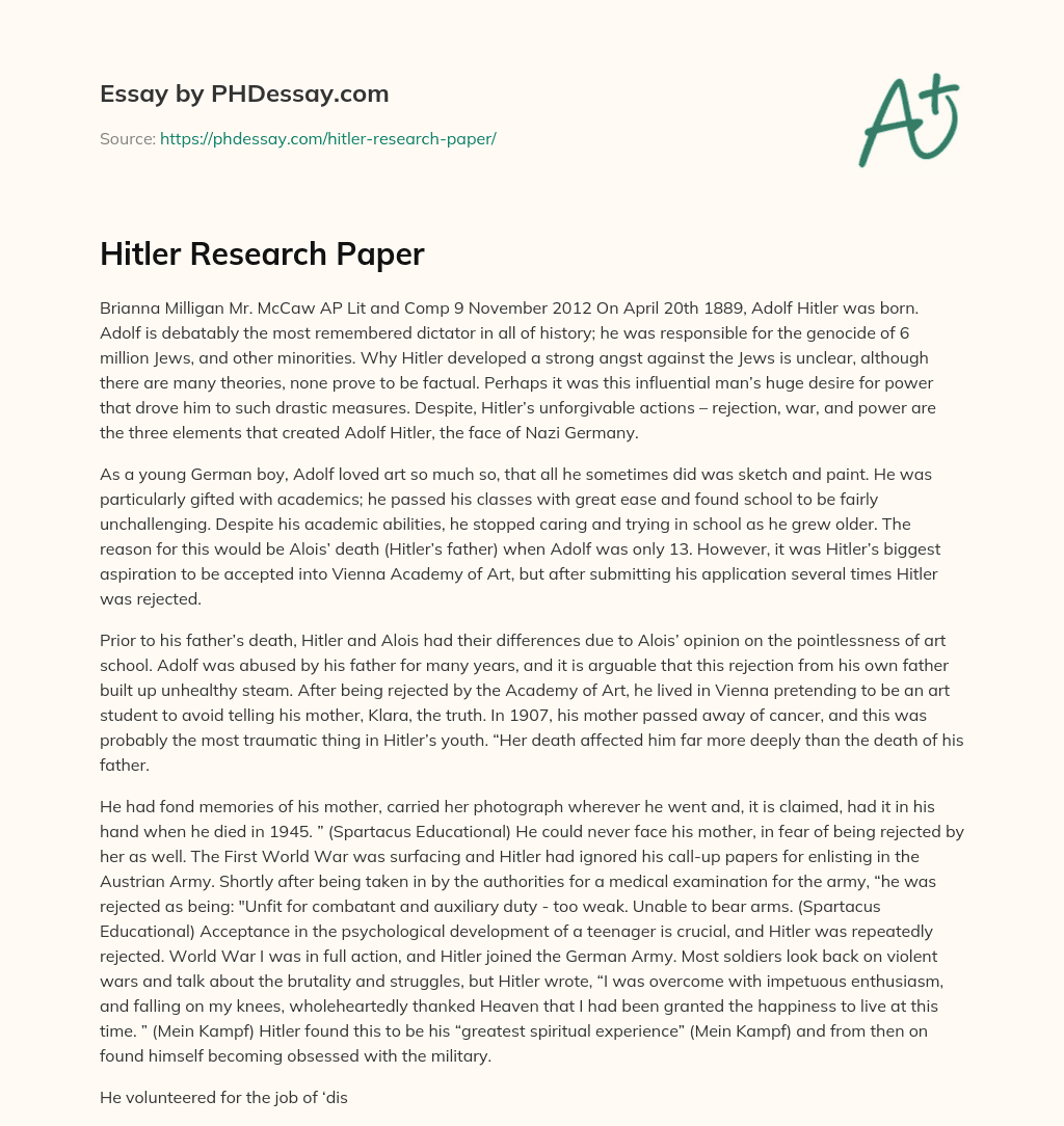 Hitler Research Paper essay