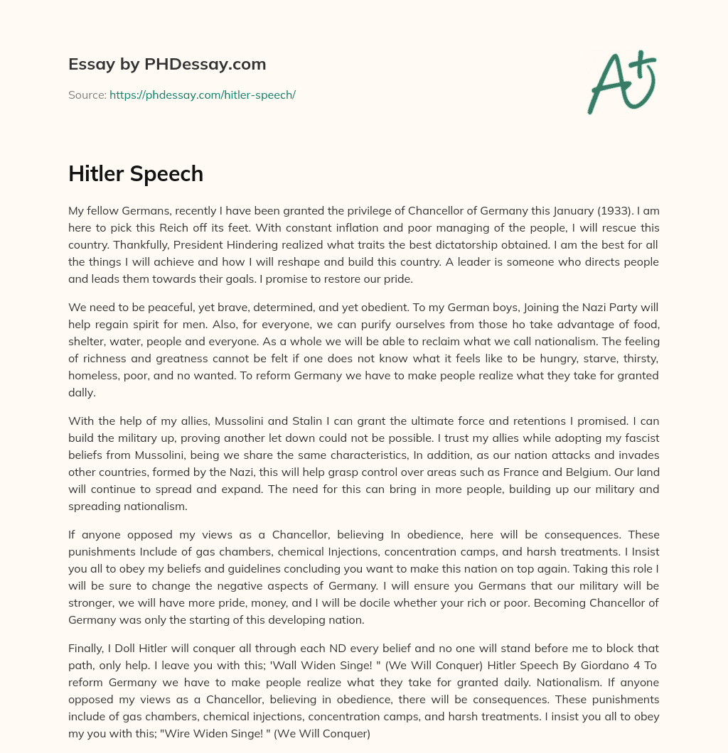 Hitler Speech essay