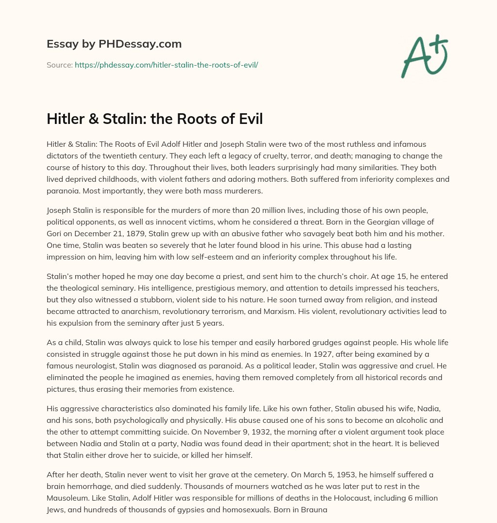 Hitler & Stalin: the Roots of Evil essay