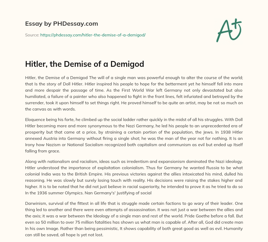 Hitler, the Demise of a Demigod essay
