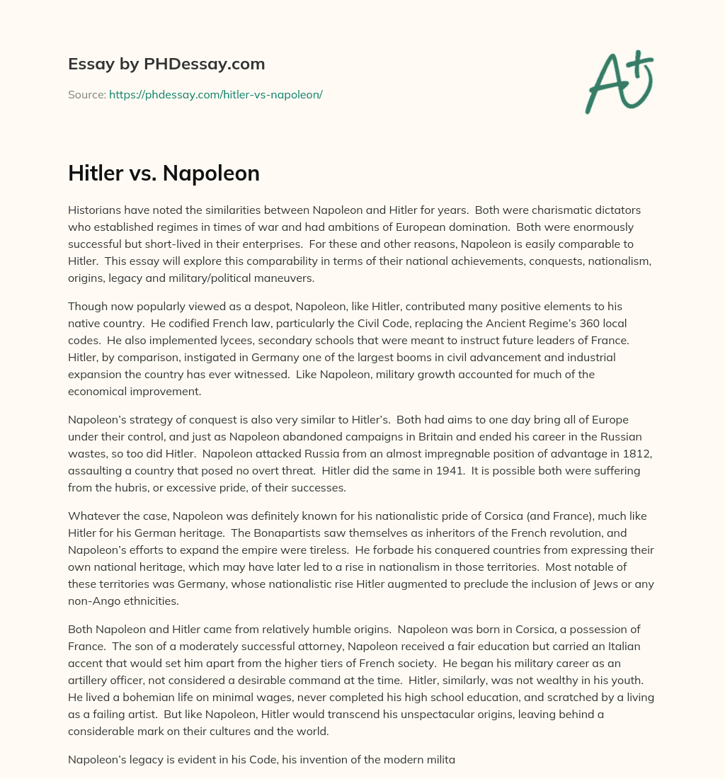 Hitler vs. Napoleon essay