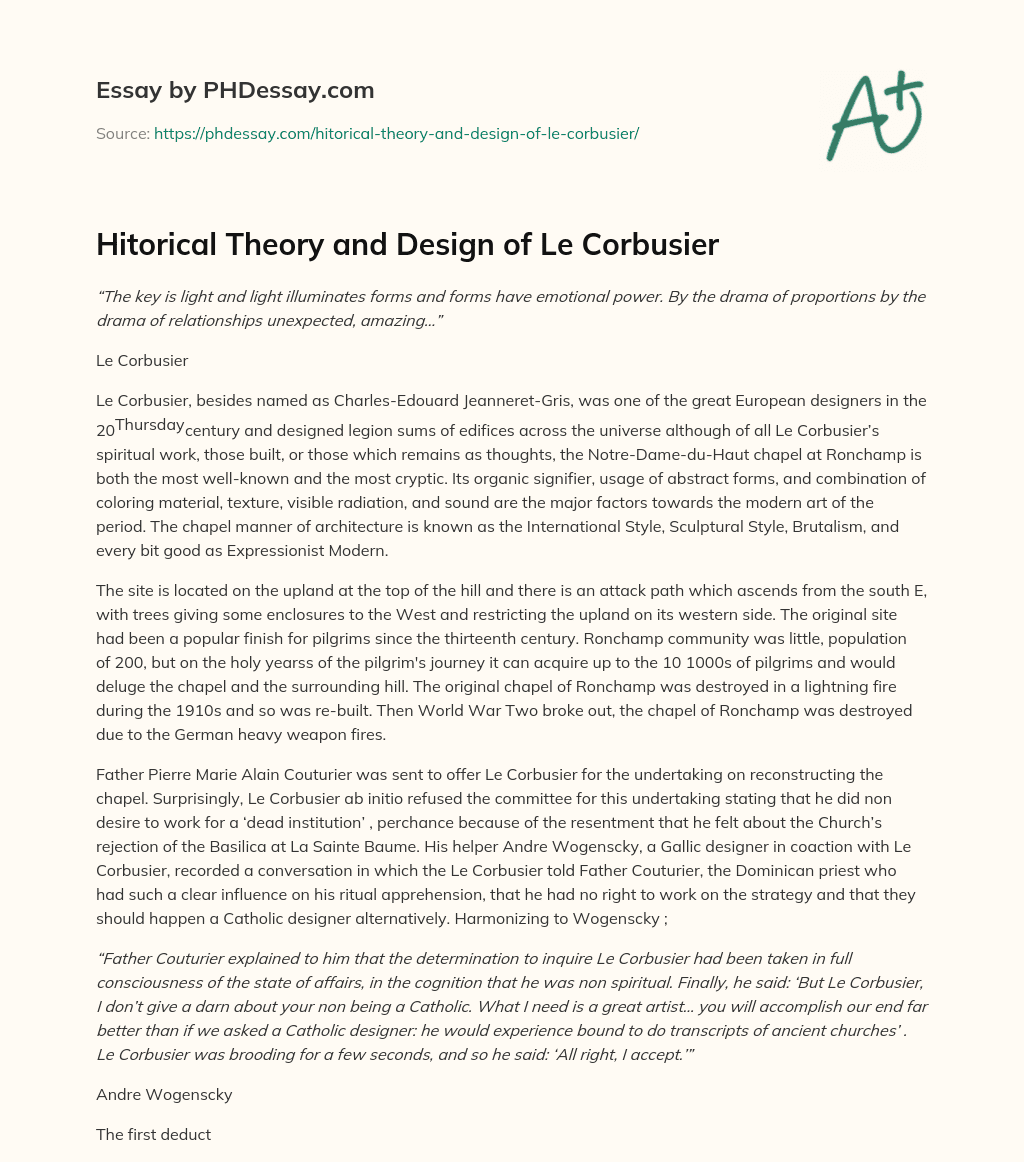 Hitorical Theory and Design of Le Corbusier essay
