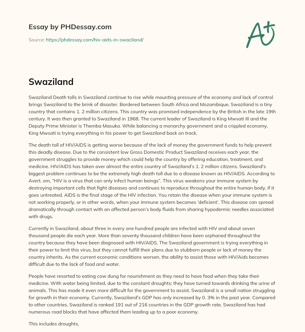 Swaziland’s HIV/AIDS Crisis and Economic Struggles essay