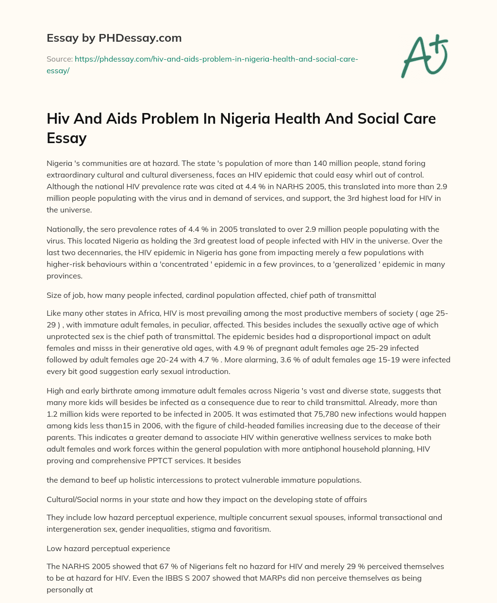 Hiv And Aids Problem In Nigeria Health And Social Care Essay essay