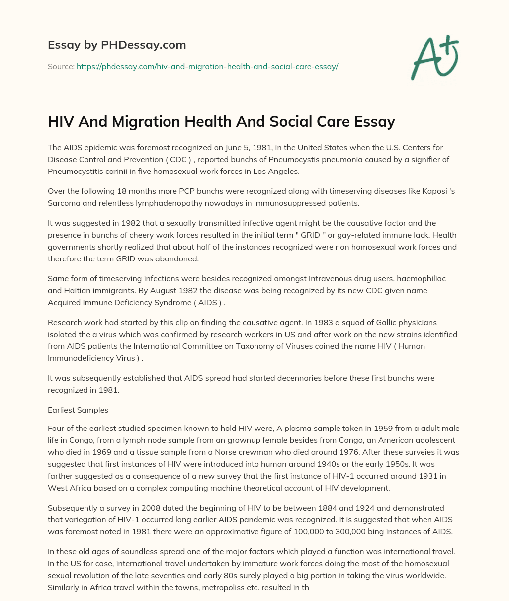 HIV And Migration Health And Social Care Essay essay