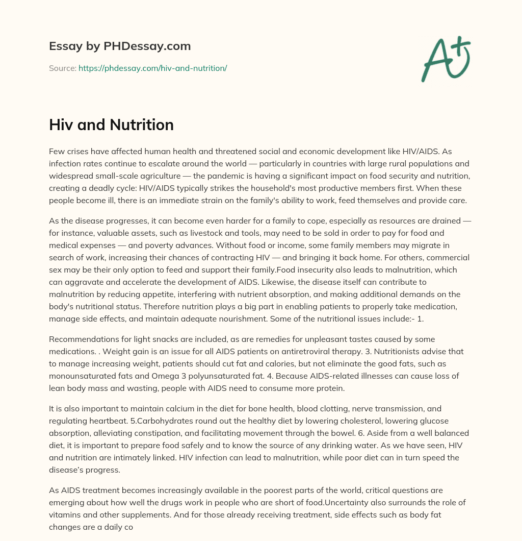 Hiv and Nutrition essay