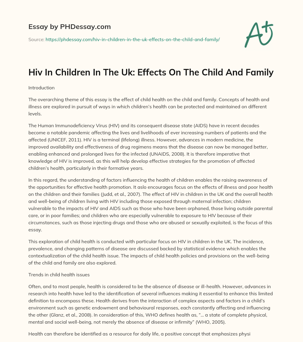 Hiv In Children In The Uk: Effects On The Child And Family essay