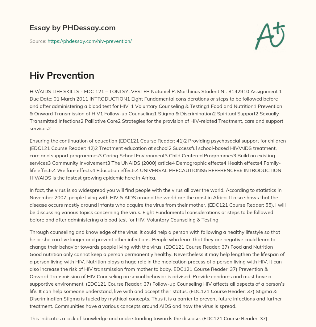 Hiv Prevention essay