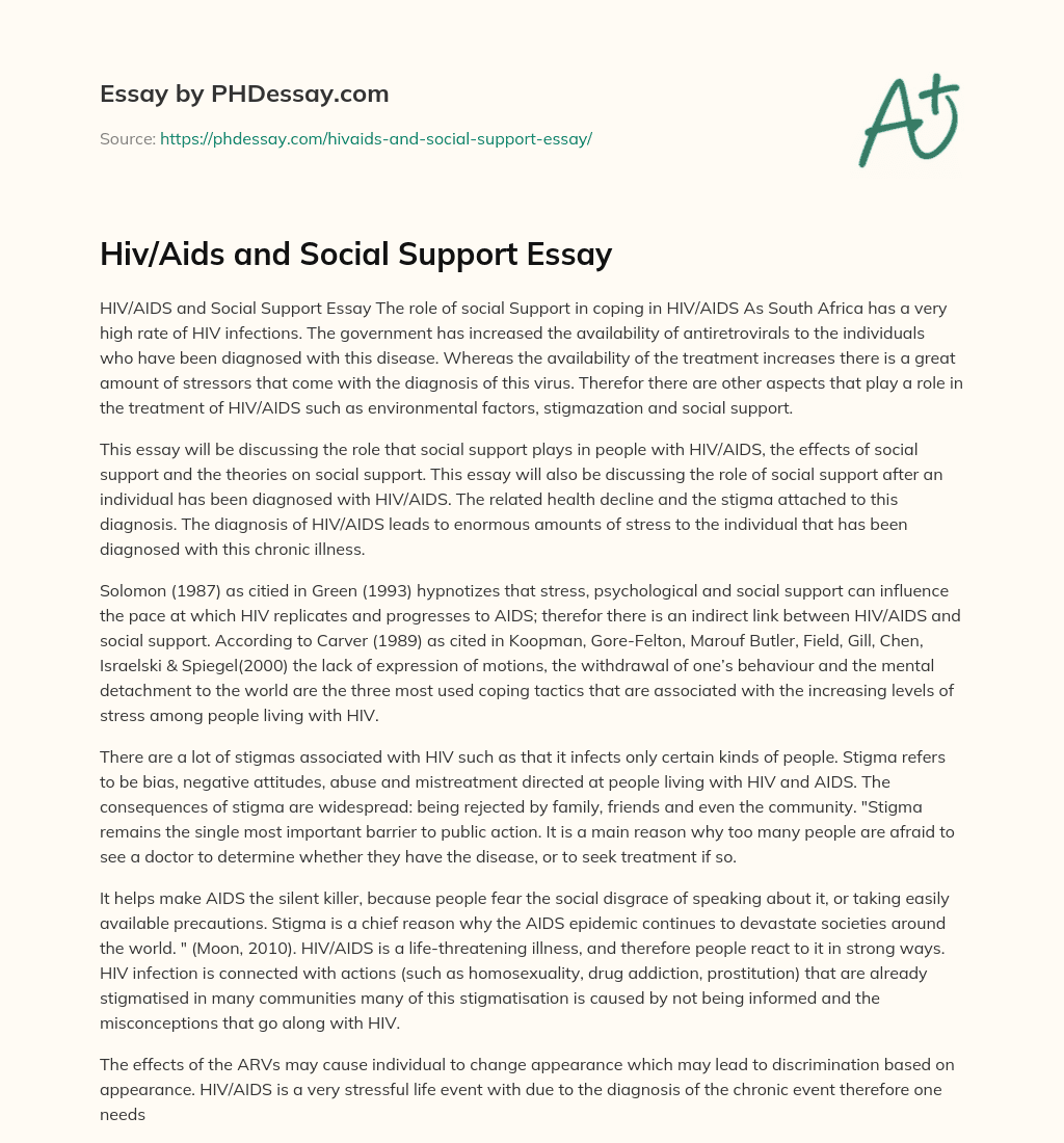 Hiv/Aids and Social Support Essay essay