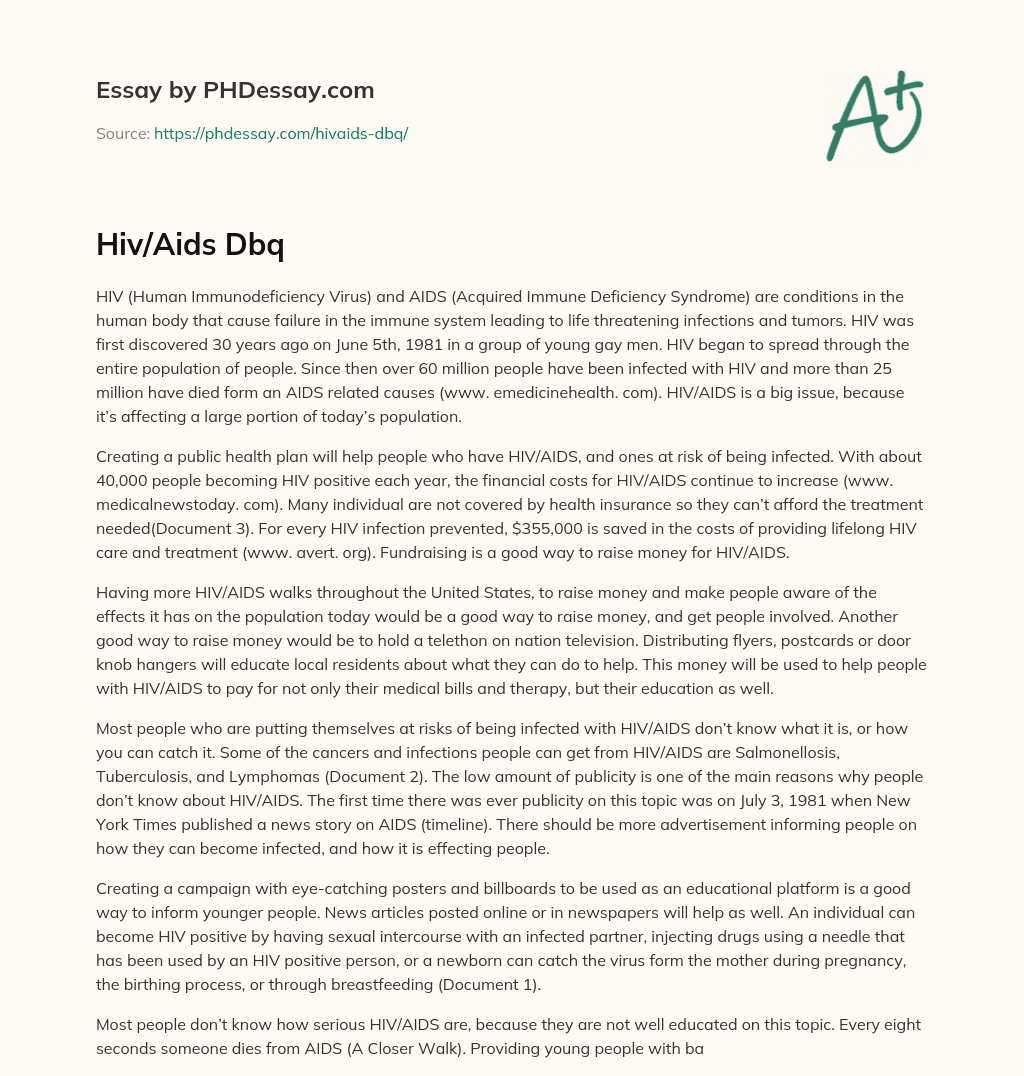 HIV And AIDS DBQ essay