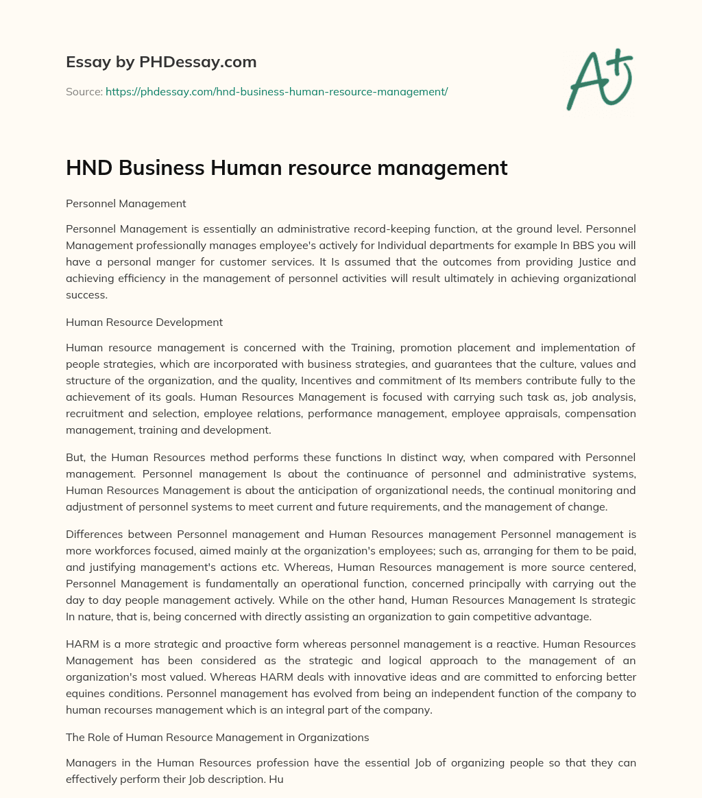 HND Business Human resource management essay