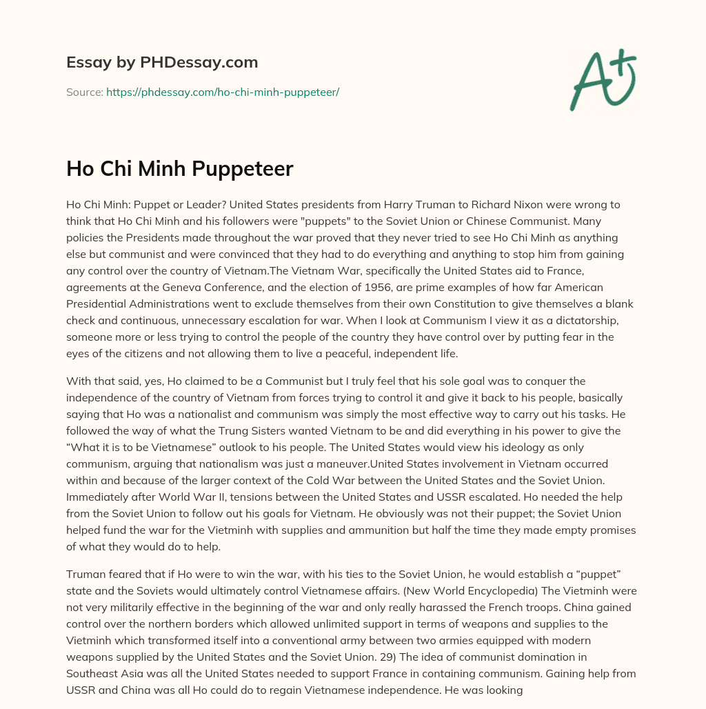 Ho Chi Minh Puppeteer essay