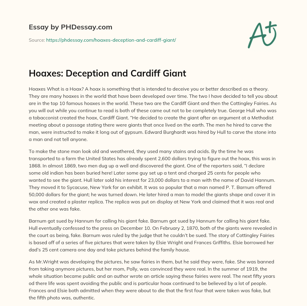 Hoaxes: Deception and Cardiff Giant essay