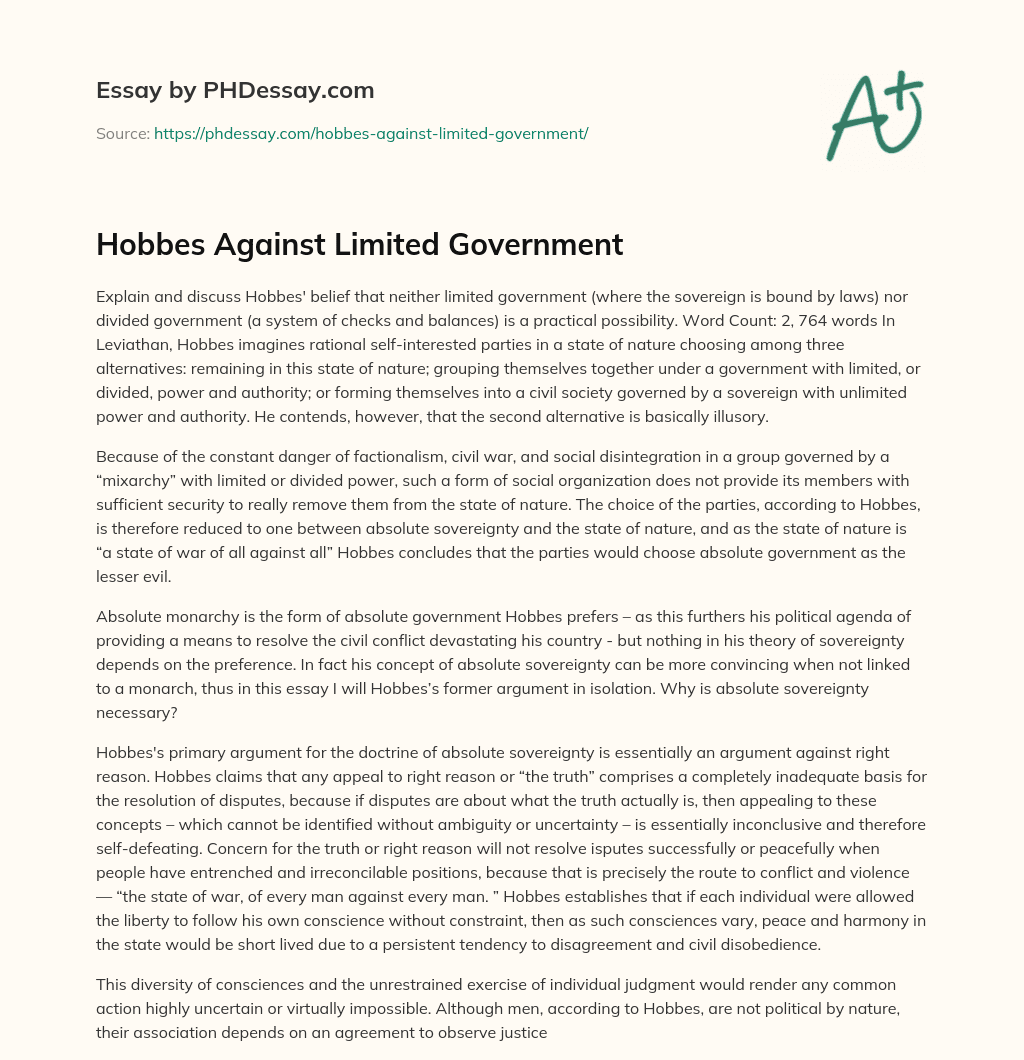 Hobbes Against Limited Government essay