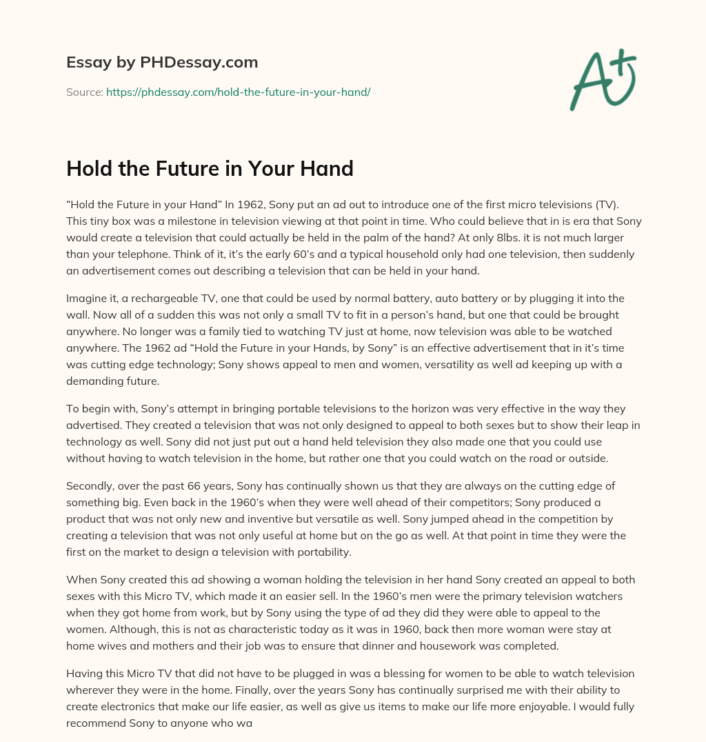 Hold the Future in Your Hand essay