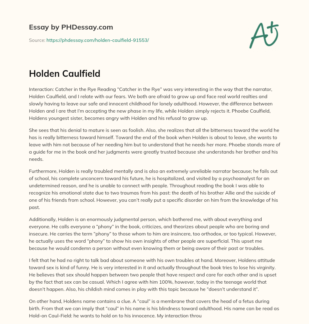 Holden Caulfield essay