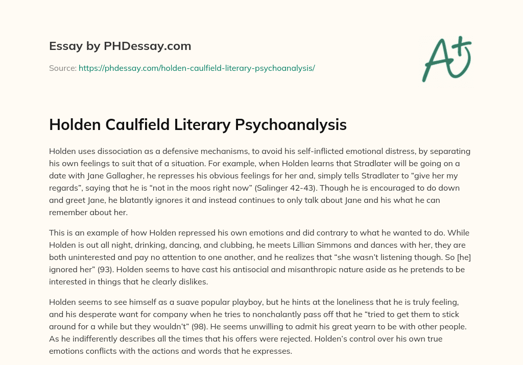 Holden Caulfield Literary Psychoanalysis essay