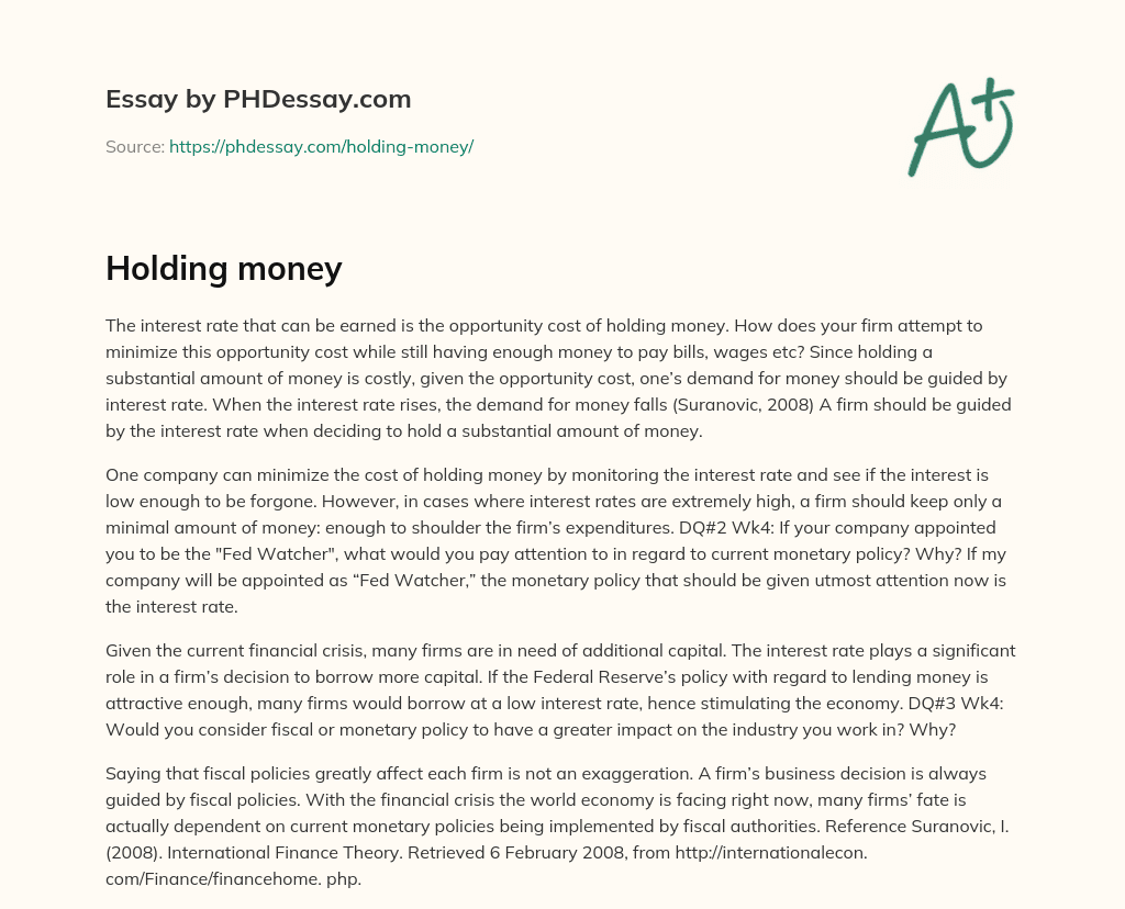 Holding money essay
