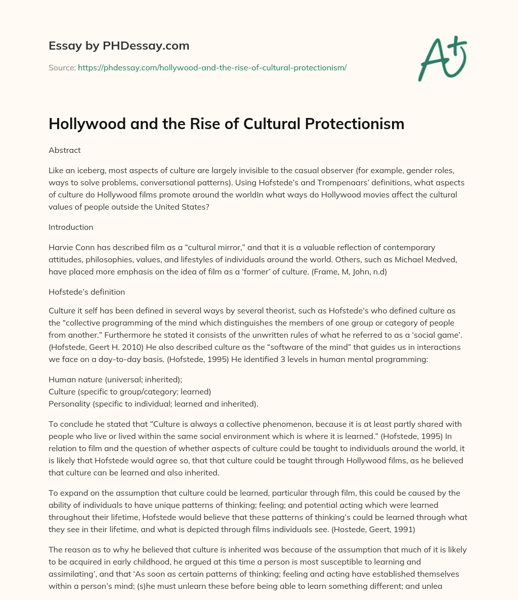 Hollywood and the Rise of Cultural Protectionism essay