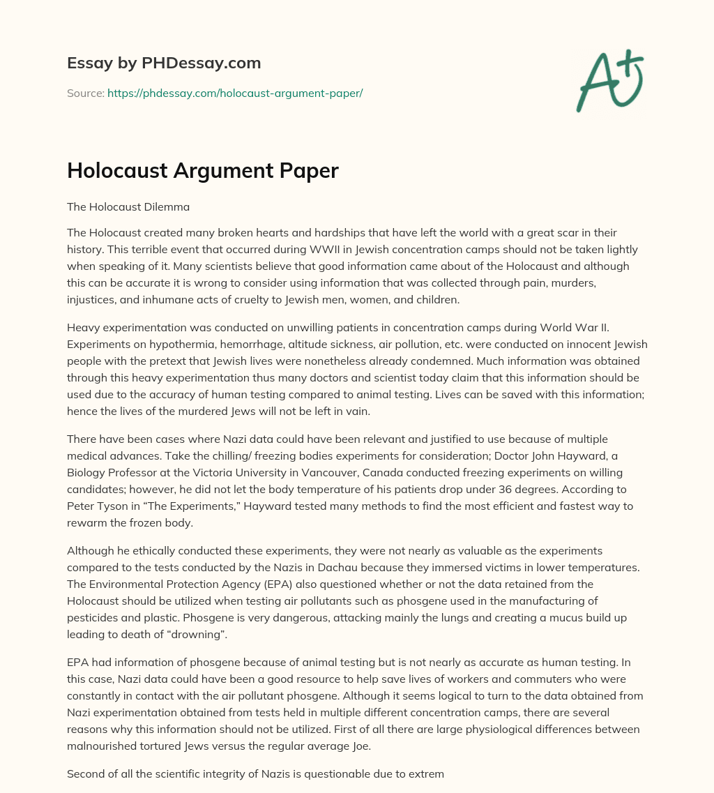 Holocaust Argument Paper essay