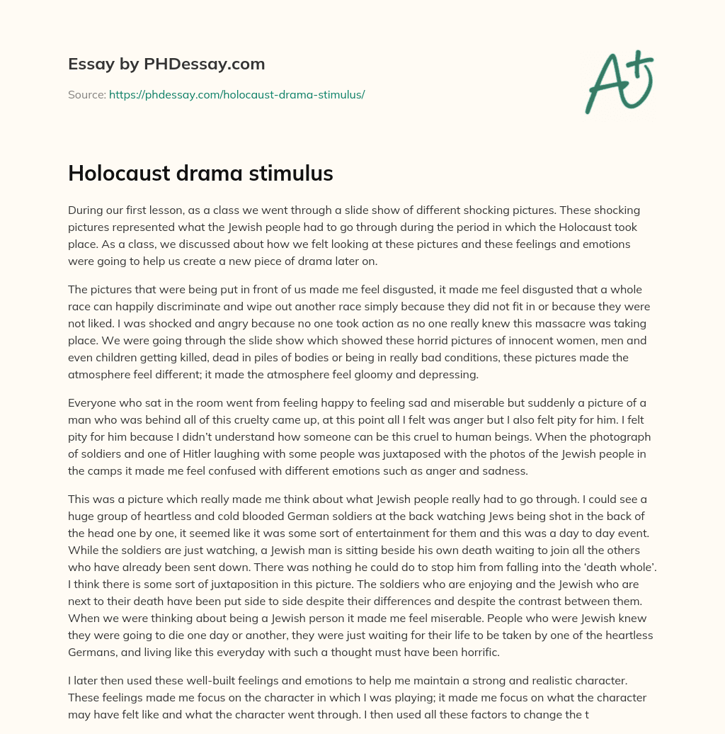 Holocaust drama stimulus essay