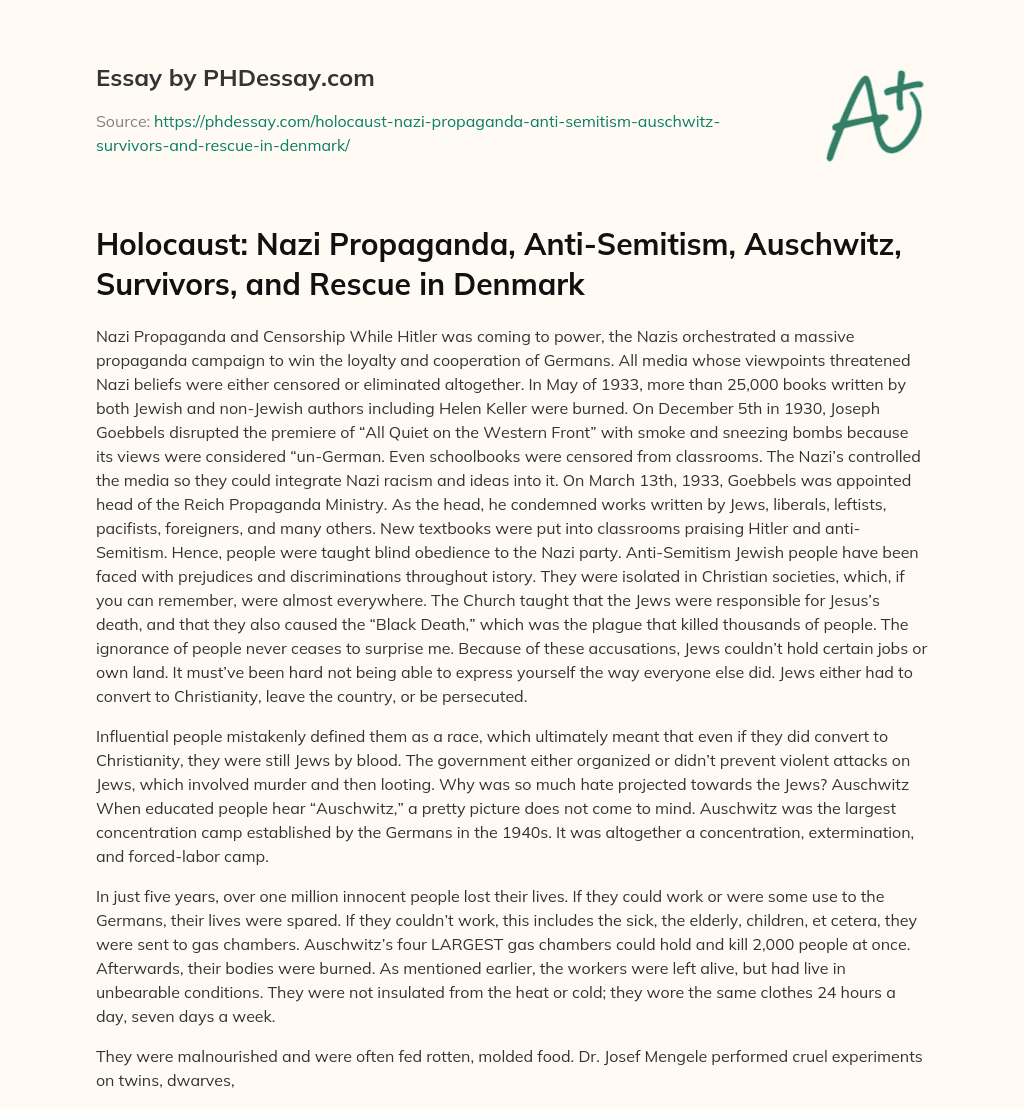 Holocaust: Nazi Propaganda, Anti-Semitism, Auschwitz, Survivors, and Rescue in Denmark essay