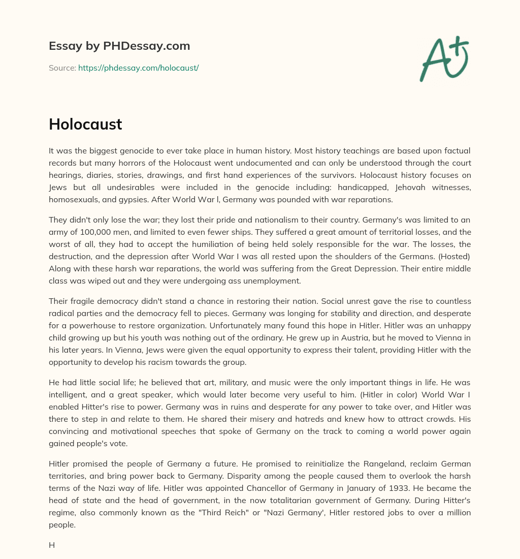 The Holocaust: Understanding the Unrecorded Horrors of the Biggest Genocide in History essay
