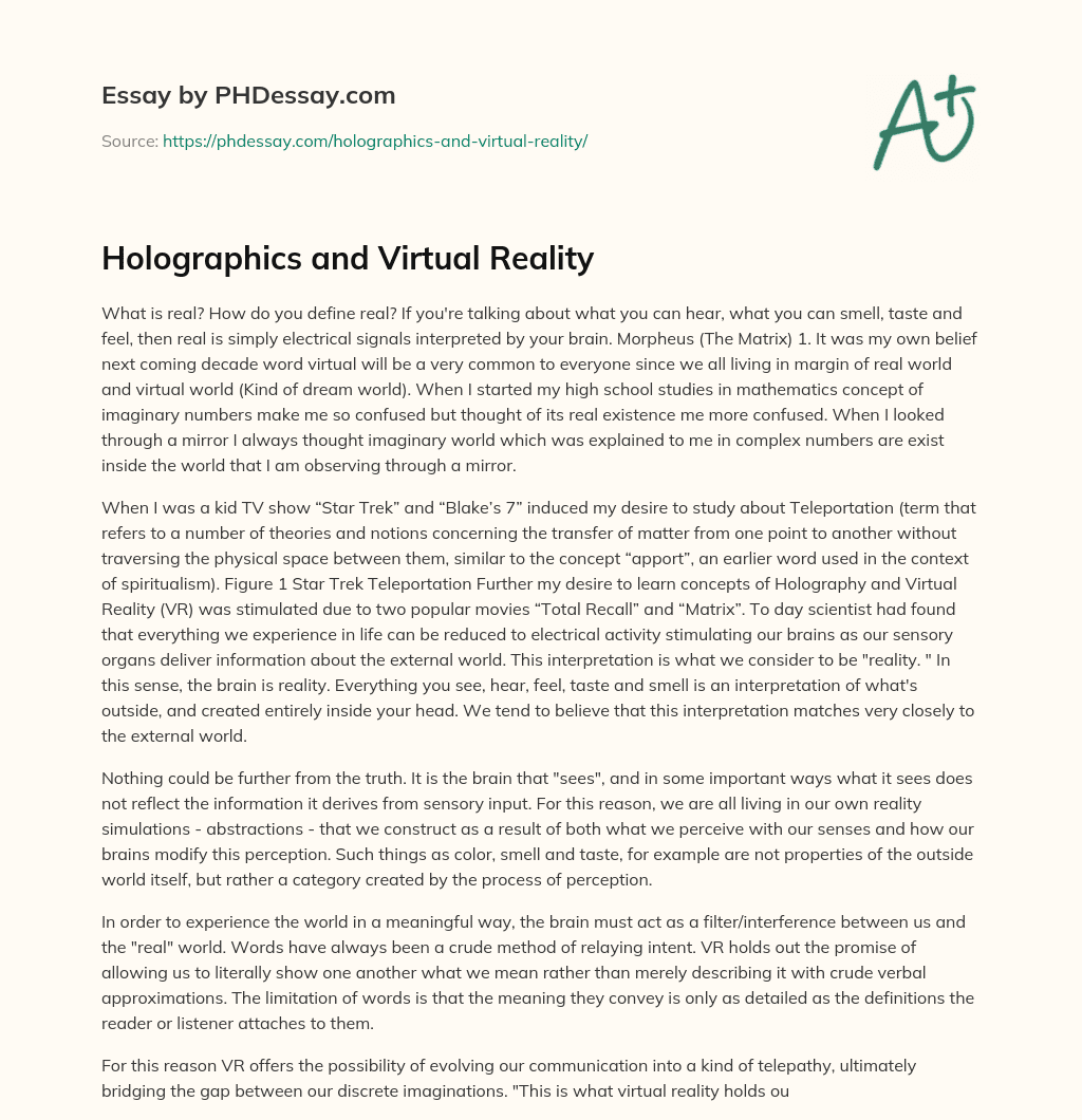 Holographics and Virtual Reality essay