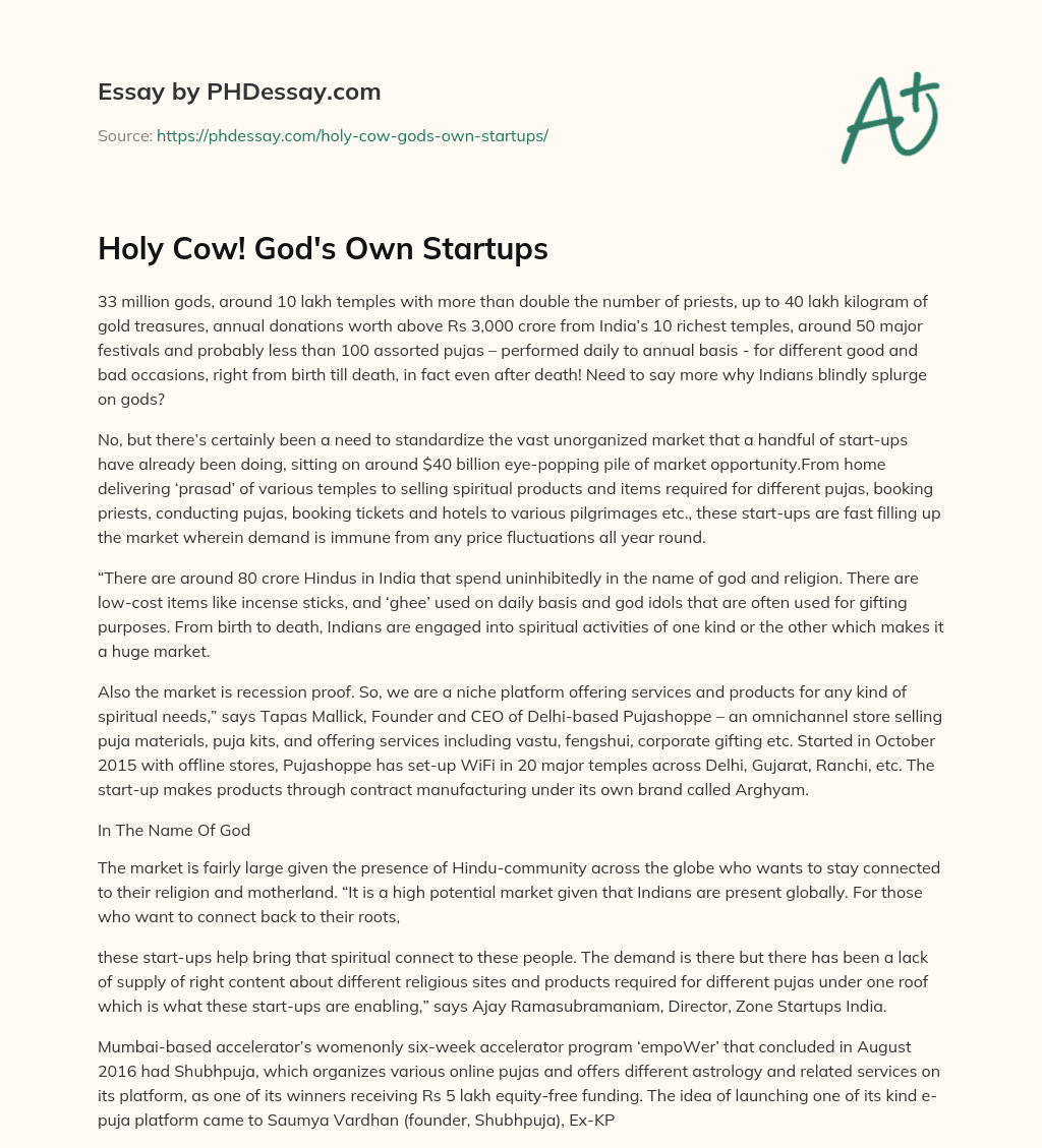 Holy Cow! God’s Own Startups essay