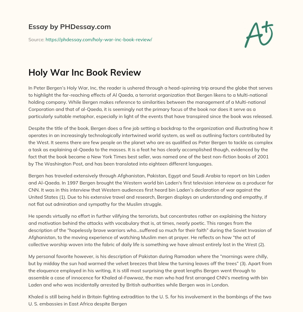 Holy War Inc Book Review essay
