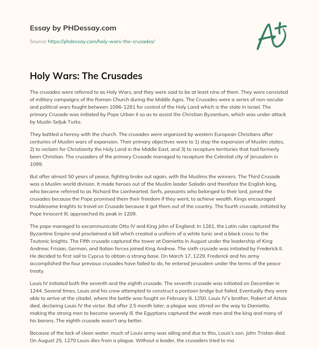Holy Wars: The Crusades essay