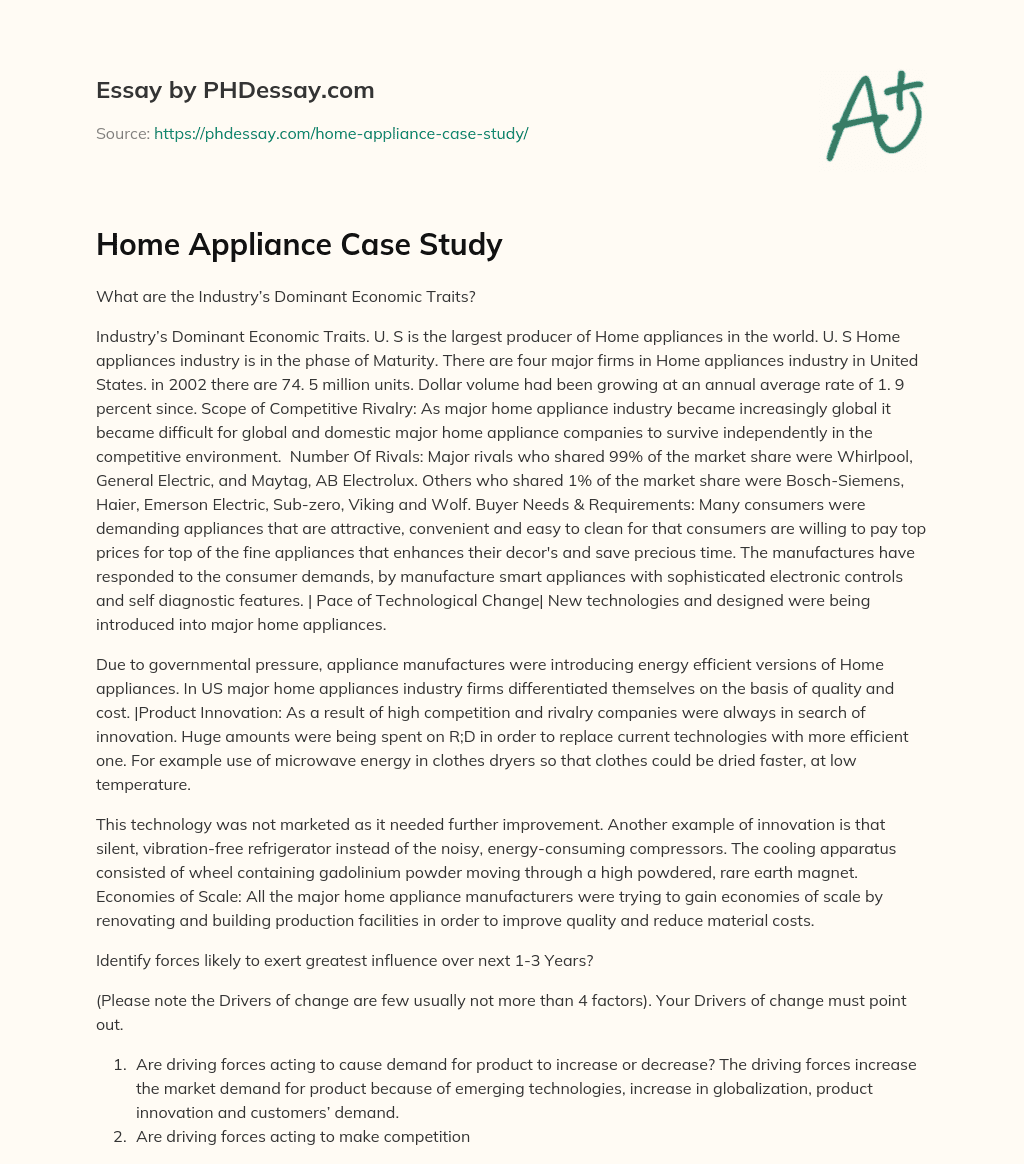 Home Appliance Case Study (600 Words) - PHDessay.com