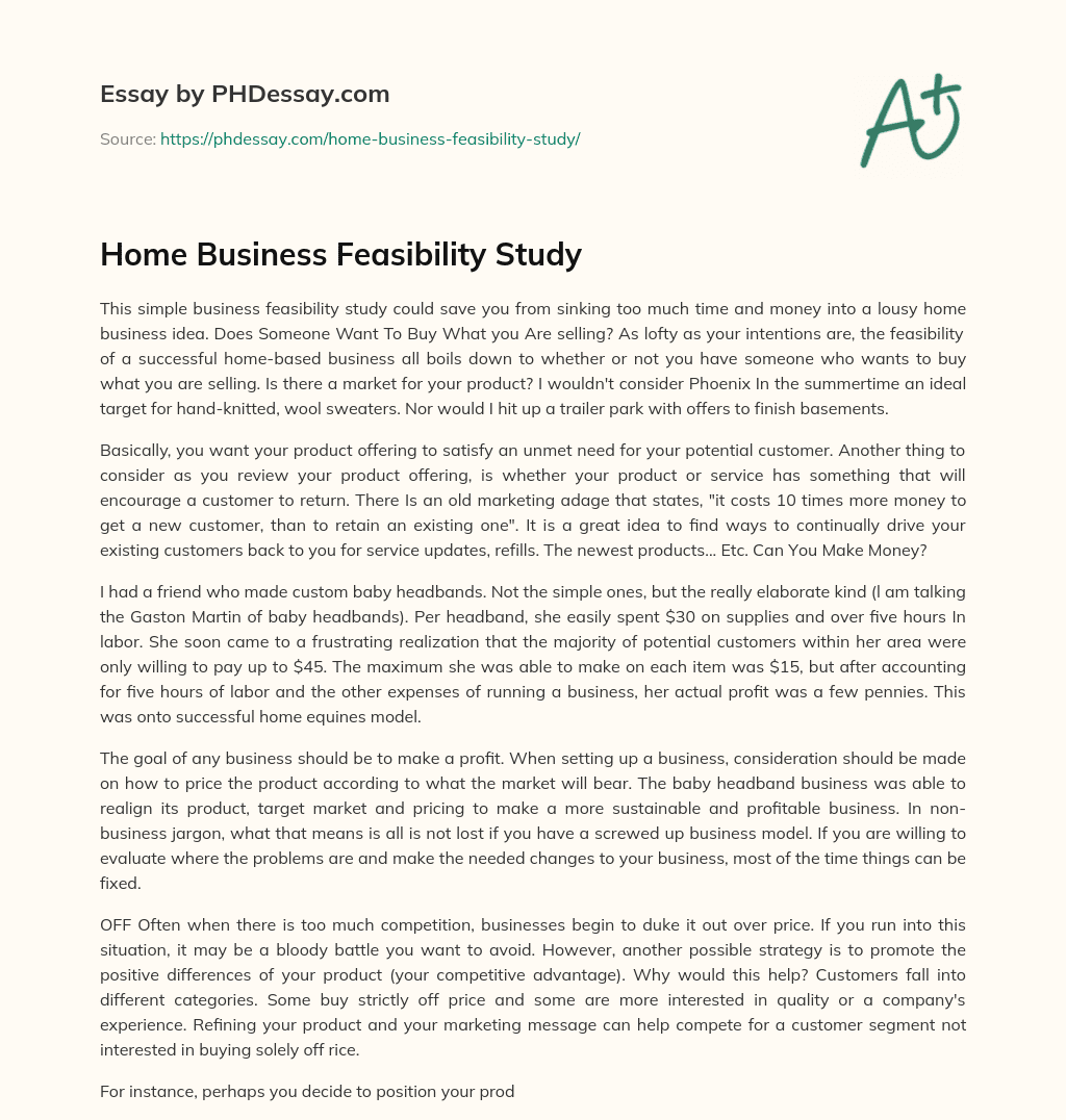 Home Business Feasibility Study essay