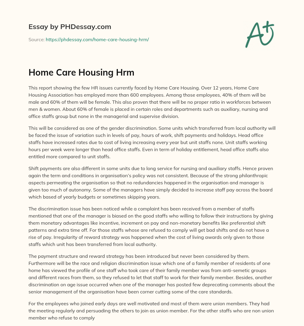 Home Care Housing Hrm essay