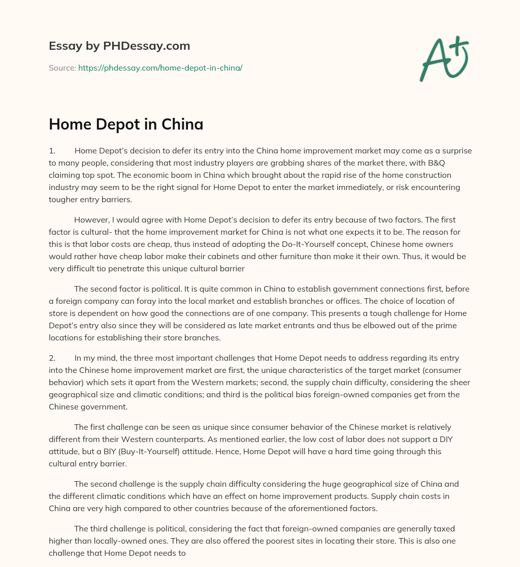 home depot in china case study