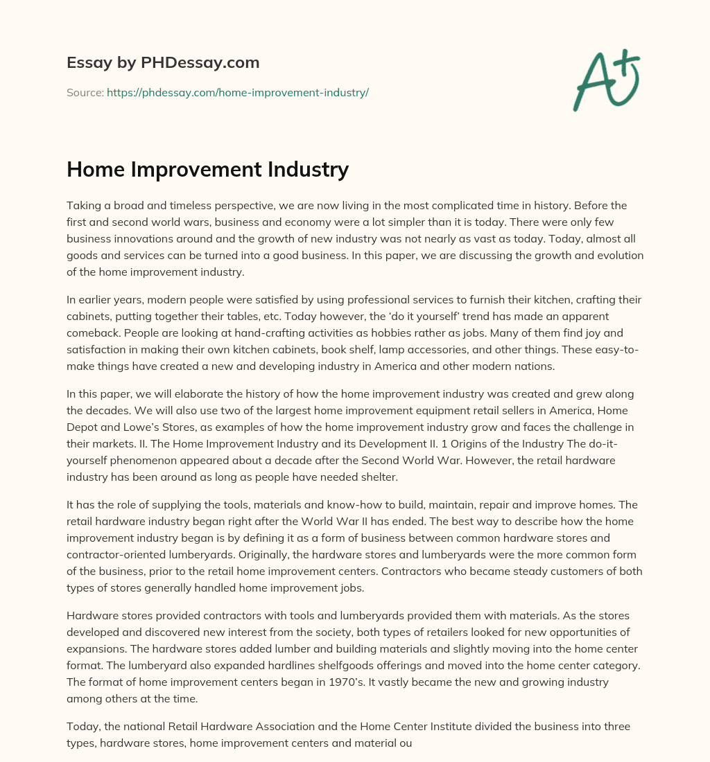 Home Improvement Industry essay